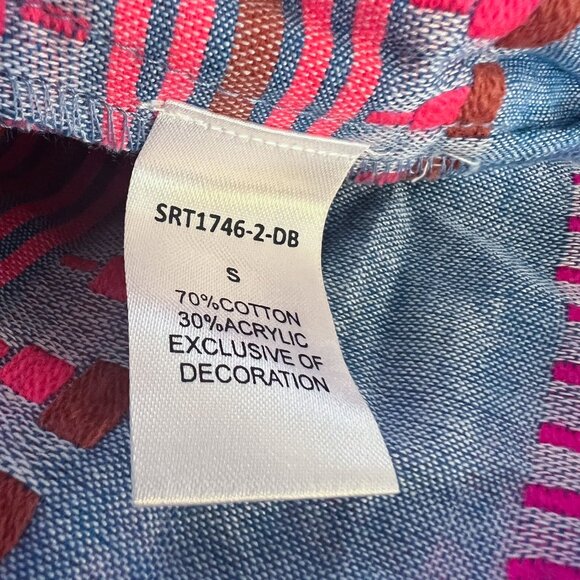 THML Boho Denim Chambray Flutter Sleeve Embroidered Top - Picture 11 of 12